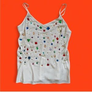 J. Crew White Camisole with Colorful Embellishments